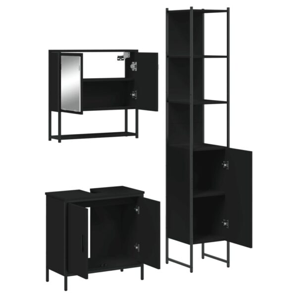 vidaXL 3 Piece Bathroom Furniture Set Black Engineered Wood - Image 5