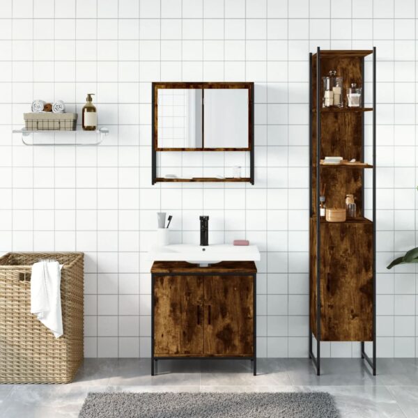 vidaXL 3 Piece Bathroom Furniture Set Smoked Oak Engineered Wood - Image 3