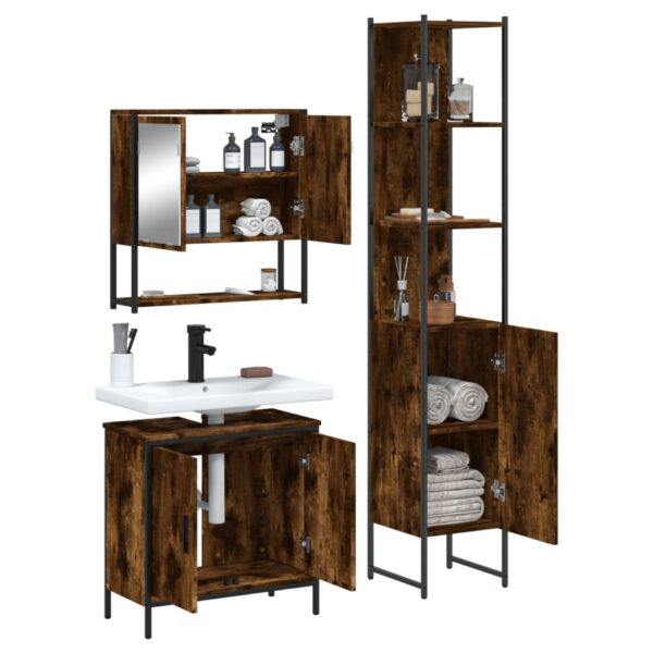 vidaXL 3 Piece Bathroom Furniture Set Smoked Oak Engineered Wood - Image 4