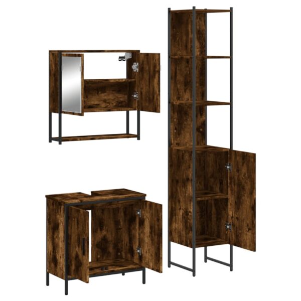 vidaXL 3 Piece Bathroom Furniture Set Smoked Oak Engineered Wood - Image 5