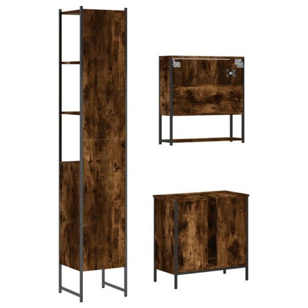 vidaXL 3 Piece Bathroom Furniture Set Smoked Oak Engineered Wood - Image 8