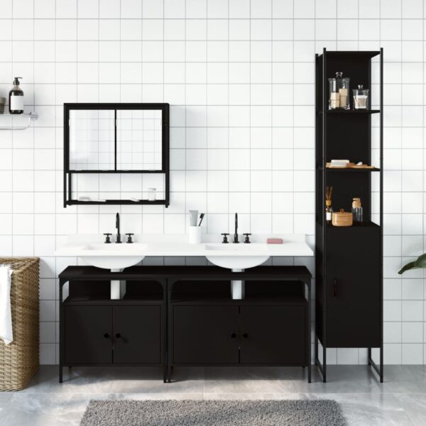 vidaXL 4 Piece Bathroom Furniture Set Black Engineered Wood - Image 3