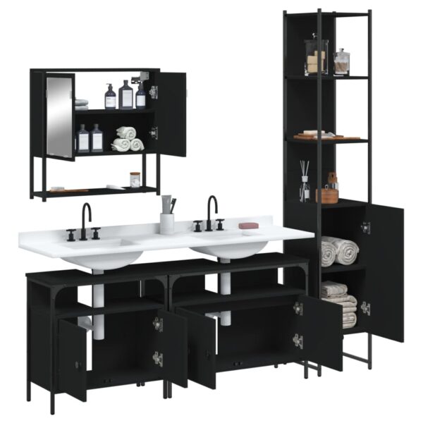 vidaXL 4 Piece Bathroom Furniture Set Black Engineered Wood - Image 4