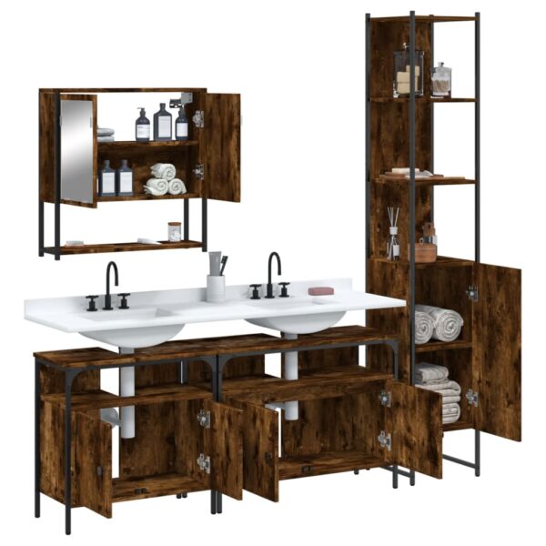 vidaXL 4 Piece Bathroom Furniture Set Smoked Oak Engineered Wood - Image 4