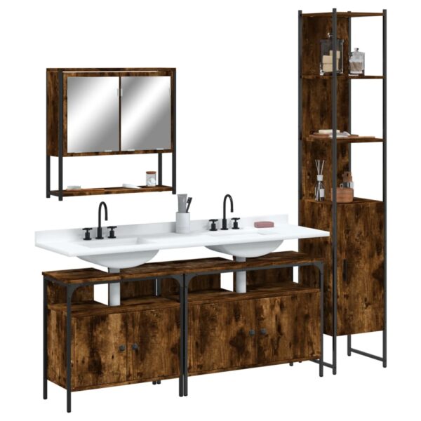 vidaXL 4 Piece Bathroom Furniture Set Smoked Oak Engineered Wood