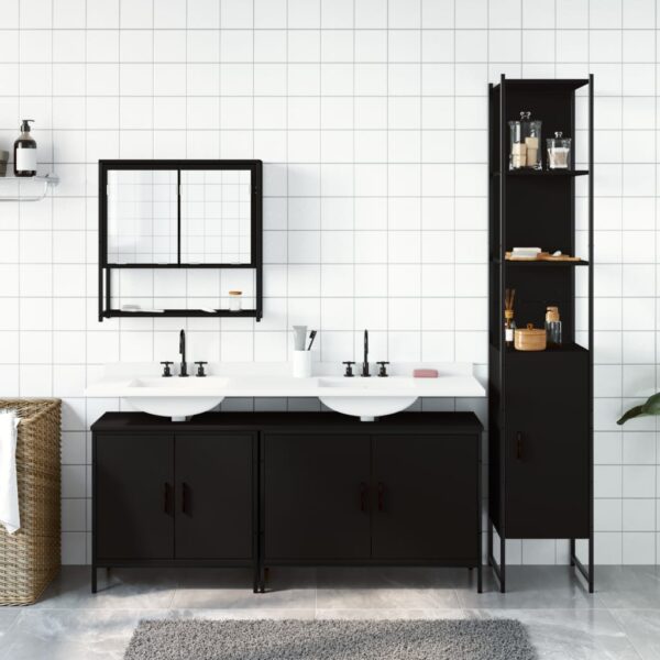 vidaXL 4 Piece Bathroom Furniture Set Black Engineered Wood - Image 3