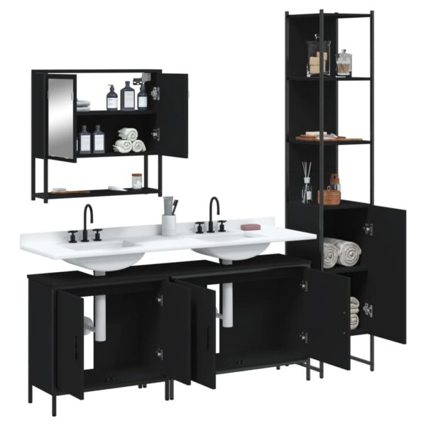 vidaXL 4 Piece Bathroom Furniture Set Black Engineered Wood - Image 4