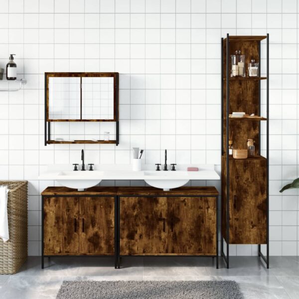 vidaXL 4 Piece Bathroom Furniture Set Smoked Oak Engineered Wood - Image 3