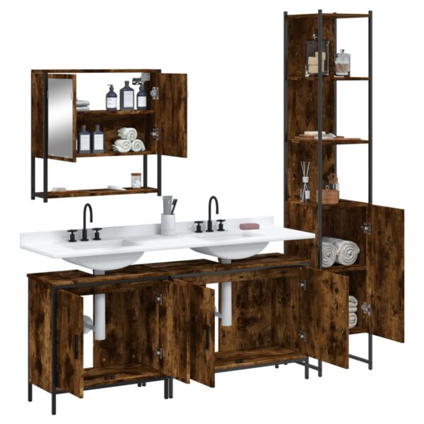 vidaXL 4 Piece Bathroom Furniture Set Smoked Oak Engineered Wood - Image 4