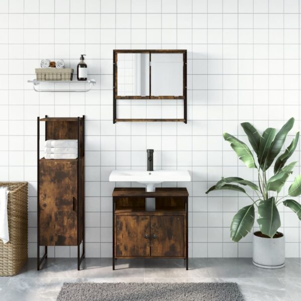 vidaXL 3 Piece Bathroom Furniture Set Smoked Oak Engineered Wood - Image 3