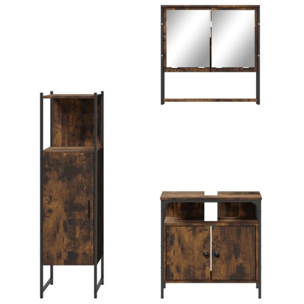 vidaXL 3 Piece Bathroom Furniture Set Smoked Oak Engineered Wood - Image 6