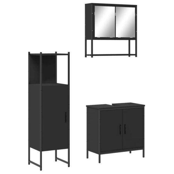 vidaXL 3 Piece Bathroom Furniture Set Black Engineered Wood - Image 2