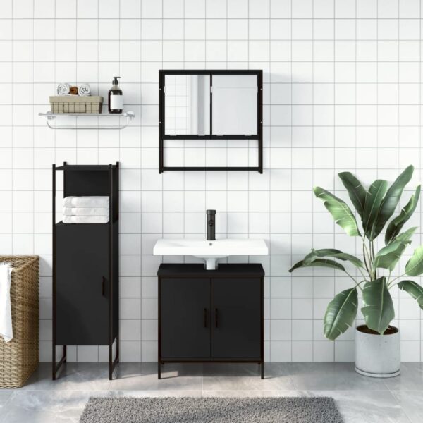 vidaXL 3 Piece Bathroom Furniture Set Black Engineered Wood - Image 3