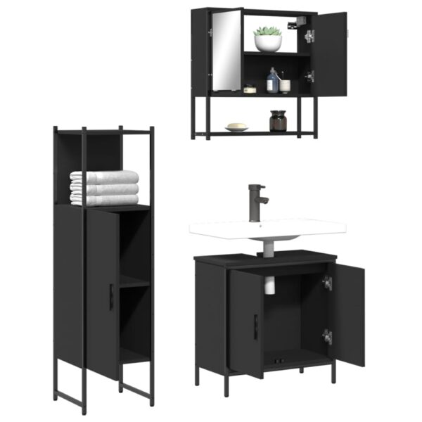 vidaXL 3 Piece Bathroom Furniture Set Black Engineered Wood - Image 4