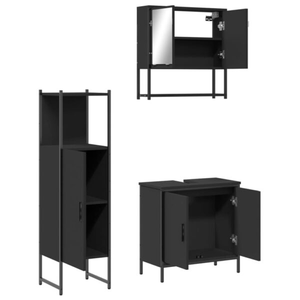 vidaXL 3 Piece Bathroom Furniture Set Black Engineered Wood - Image 5