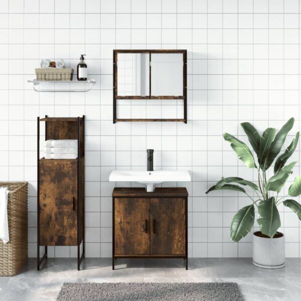 vidaXL 3 Piece Bathroom Furniture Set Smoked Oak Engineered Wood - Image 3