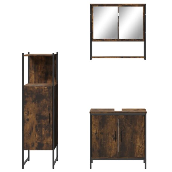 vidaXL 3 Piece Bathroom Furniture Set Smoked Oak Engineered Wood - Image 6