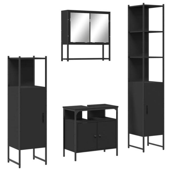 vidaXL 4 Piece Bathroom Furniture Set Black Engineered Wood - Image 2