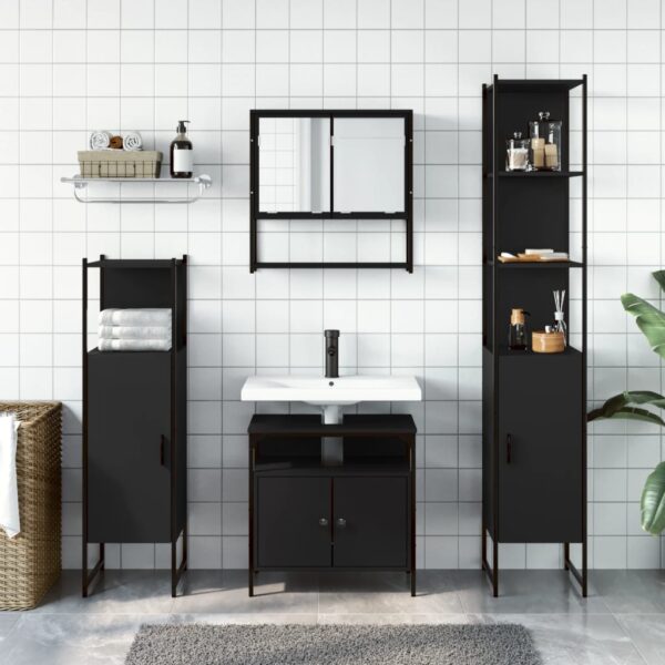 vidaXL 4 Piece Bathroom Furniture Set Black Engineered Wood - Image 3