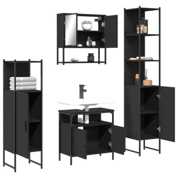 vidaXL 4 Piece Bathroom Furniture Set Black Engineered Wood - Image 4