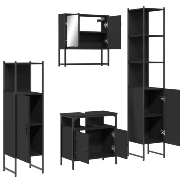 vidaXL 4 Piece Bathroom Furniture Set Black Engineered Wood - Image 5