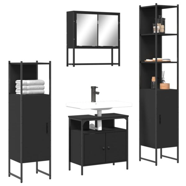 vidaXL 4 Piece Bathroom Furniture Set Black Engineered Wood