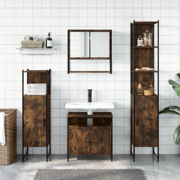 vidaXL 4 Piece Bathroom Furniture Set Smoked Oak Engineered Wood - Image 3