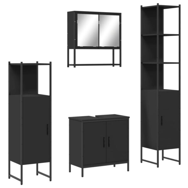 vidaXL 4 Piece Bathroom Furniture Set Black Engineered Wood - Image 2