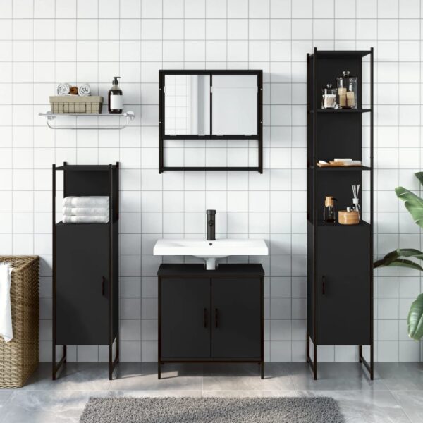 vidaXL 4 Piece Bathroom Furniture Set Black Engineered Wood - Image 3