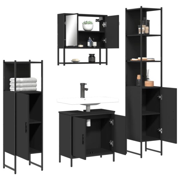 vidaXL 4 Piece Bathroom Furniture Set Black Engineered Wood - Image 4