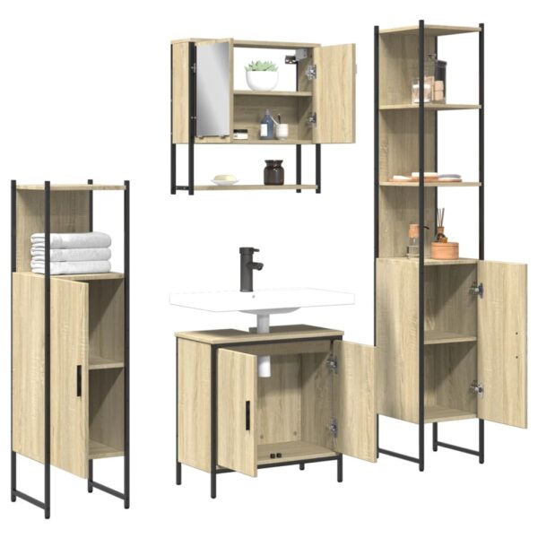 vidaXL 4 Piece Bathroom Furniture Set Smoked Oak Engineered Wood - Image 3