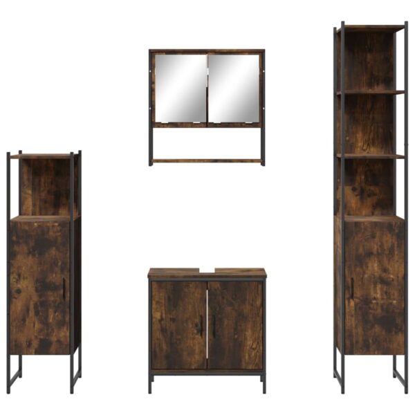 vidaXL 4 Piece Bathroom Furniture Set Smoked Oak Engineered Wood - Image 6