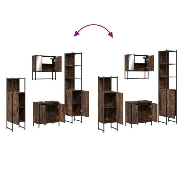 vidaXL 4 Piece Bathroom Furniture Set Smoked Oak Engineered Wood - Image 9