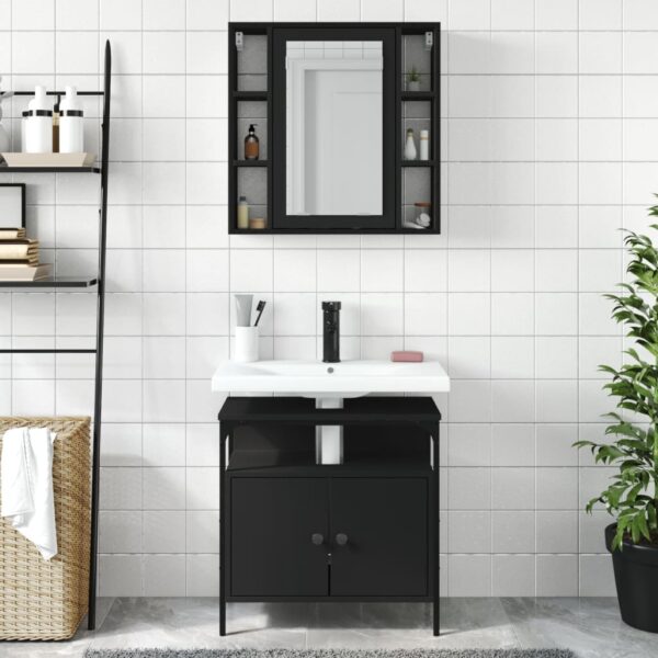 vidaXL 2 Piece Bathroom Furniture Set Black Engineered Wood - Image 3