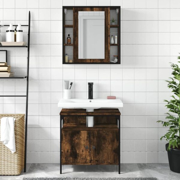 vidaXL 2 Piece Bathroom Furniture Set Smoked Oak Engineered Wood - Image 3