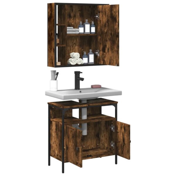 vidaXL 2 Piece Bathroom Furniture Set Smoked Oak Engineered Wood - Image 4