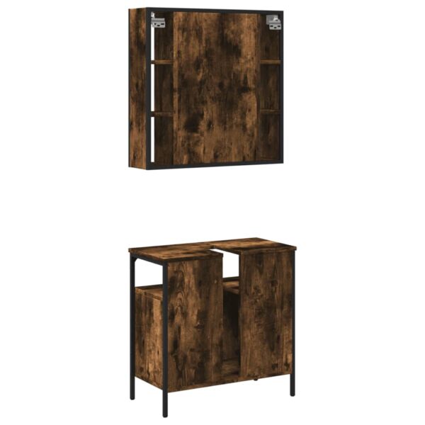 vidaXL 2 Piece Bathroom Furniture Set Smoked Oak Engineered Wood - Image 8