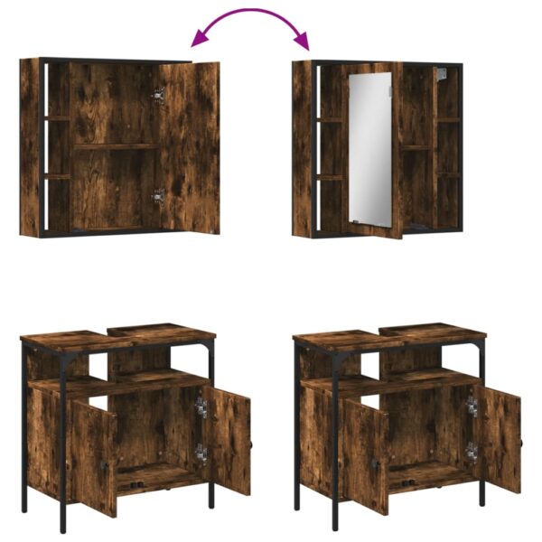 vidaXL 2 Piece Bathroom Furniture Set Smoked Oak Engineered Wood - Image 9