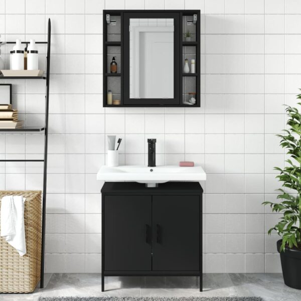 vidaXL 2 Piece Bathroom Furniture Set Black Engineered Wood - Image 3