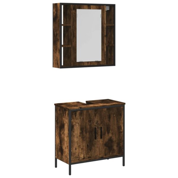 vidaXL 2 Piece Bathroom Furniture Set Smoked Oak Engineered Wood - Image 2