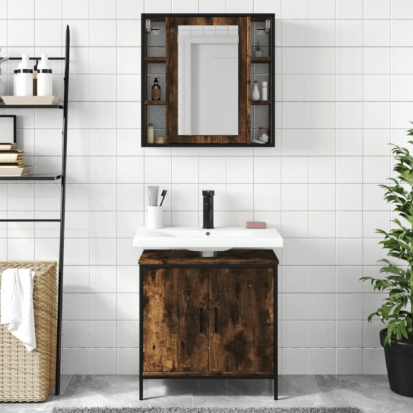 vidaXL 2 Piece Bathroom Furniture Set Smoked Oak Engineered Wood - Image 3