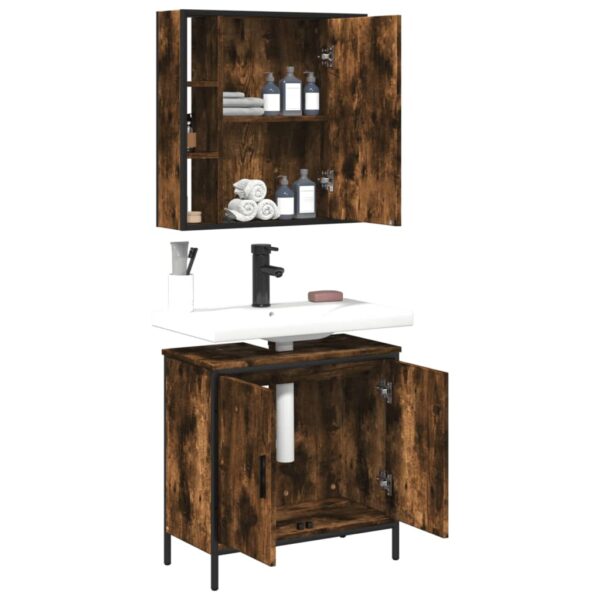 vidaXL 2 Piece Bathroom Furniture Set Smoked Oak Engineered Wood - Image 4