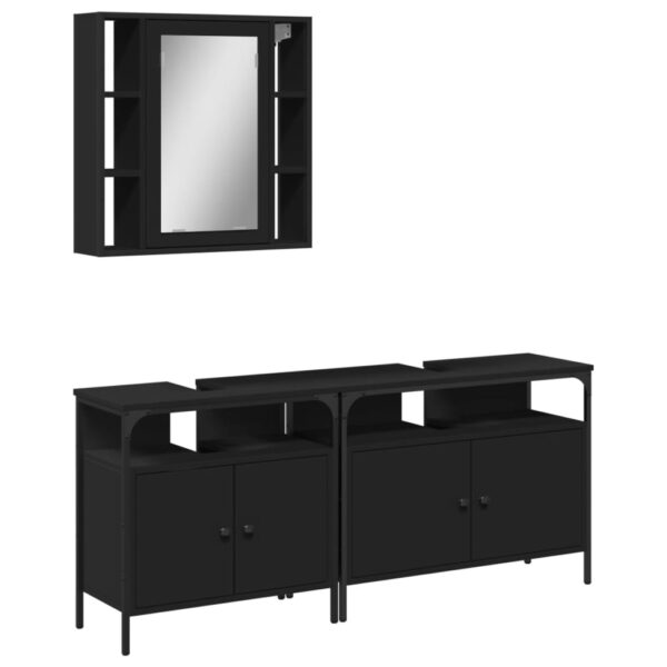 vidaXL 3 Piece Bathroom Cabinet Set Black Engineered Wood - Image 2