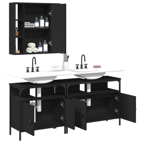 vidaXL 3 Piece Bathroom Cabinet Set Black Engineered Wood - Image 4