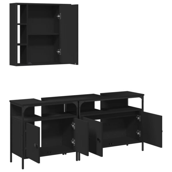 vidaXL 3 Piece Bathroom Cabinet Set Black Engineered Wood - Image 5