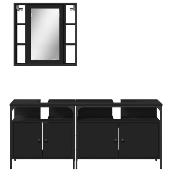 vidaXL 3 Piece Bathroom Cabinet Set Black Engineered Wood - Image 6