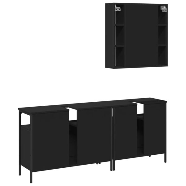 vidaXL 3 Piece Bathroom Cabinet Set Black Engineered Wood - Image 8