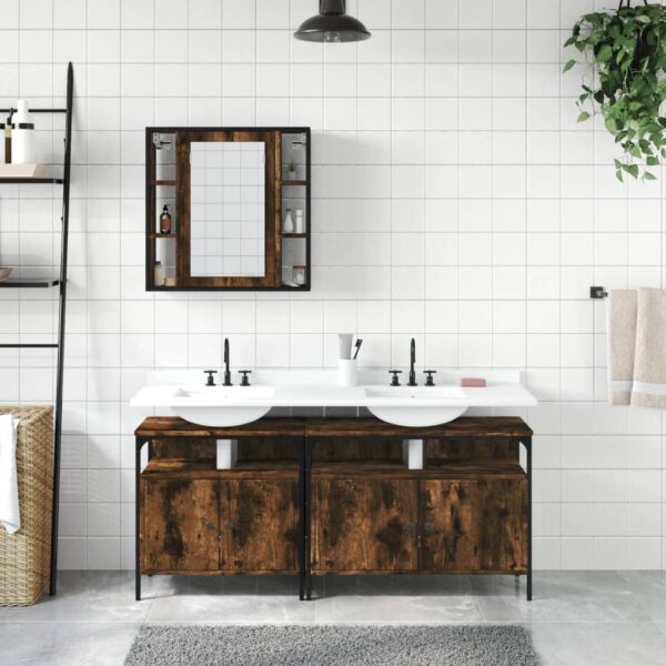 vidaXL 3 Piece Bathroom Cabinet Set Smoked Oak Engineered Wood - Image 3