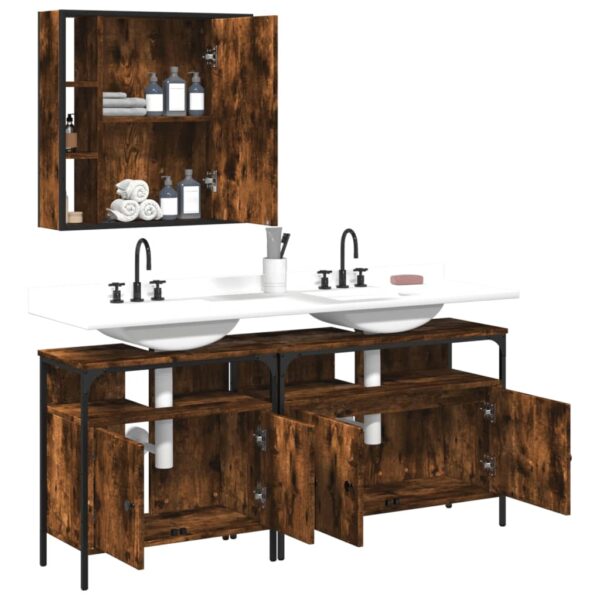 vidaXL 3 Piece Bathroom Cabinet Set Smoked Oak Engineered Wood - Image 4