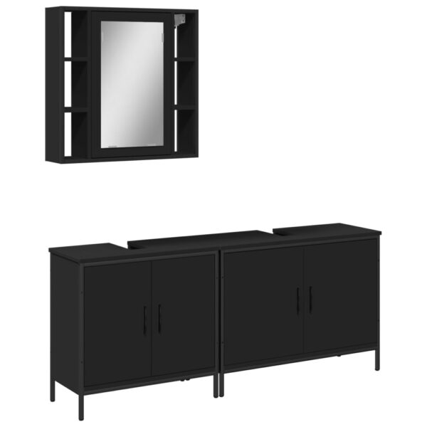 vidaXL 3 Piece Bathroom Cabinet Set Black Engineered Wood - Image 2